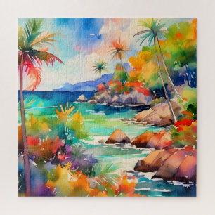 rompecabezas de la escena acuarela tropical