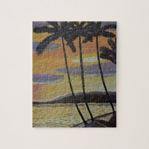 Rompecabezas de la escena tropical del atardecer