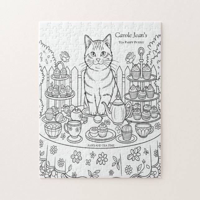 Rompecabezas de la fiesta del té del gato y dulces (Vertical)