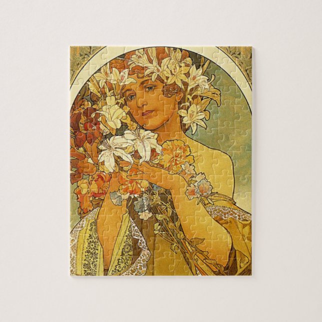 Rompecabezas de la flor de Nouveau Alfonso Mucha (Vertical)