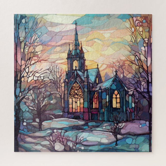 Rompecabezas de la Iglesia del Vidrio Manchado (Vertical)