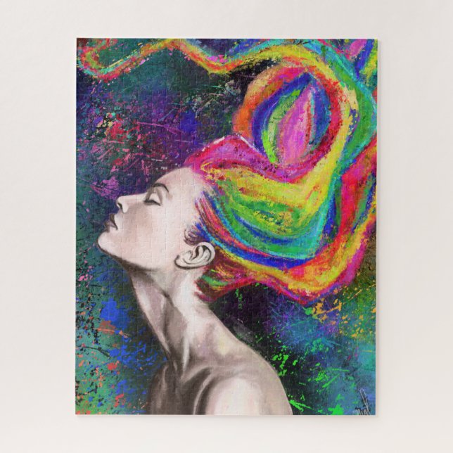 Rompecabezas de la mujer del cabello colorido - Ar (Vertical)