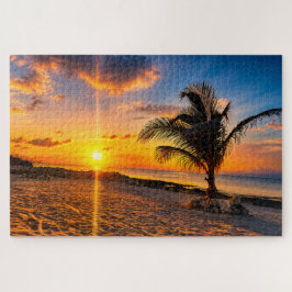 Rompecabezas de la palmera del atardecer del Carib