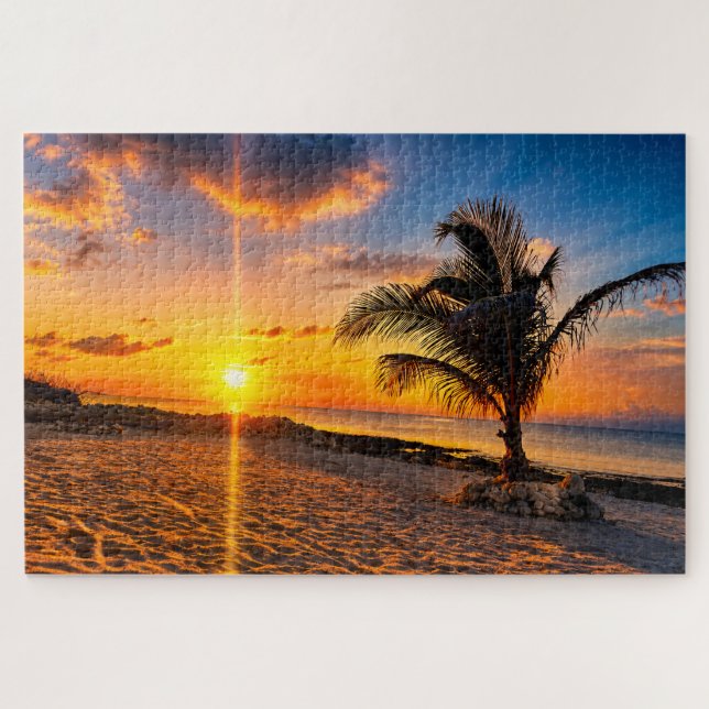 Rompecabezas de la palmera del atardecer del Carib (Horizontal)
