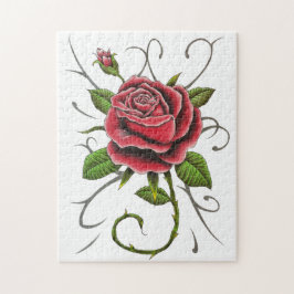 Rompecabezas de la rosa roja al estilo del tatuaje