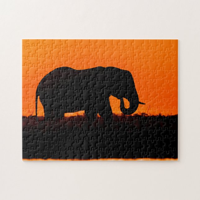Rompecabezas de la silueta del elefante del sol (Horizontal)
