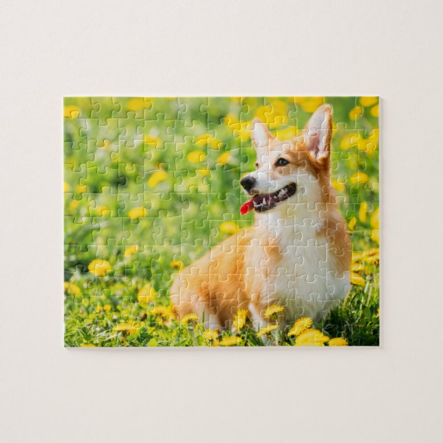 Rompecabezas de las flores de Corgi (Horizontal)
