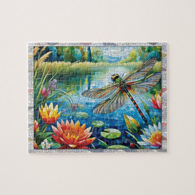 Rompecabezas de libélula, flores, baldosas, regalo (Horizontal)