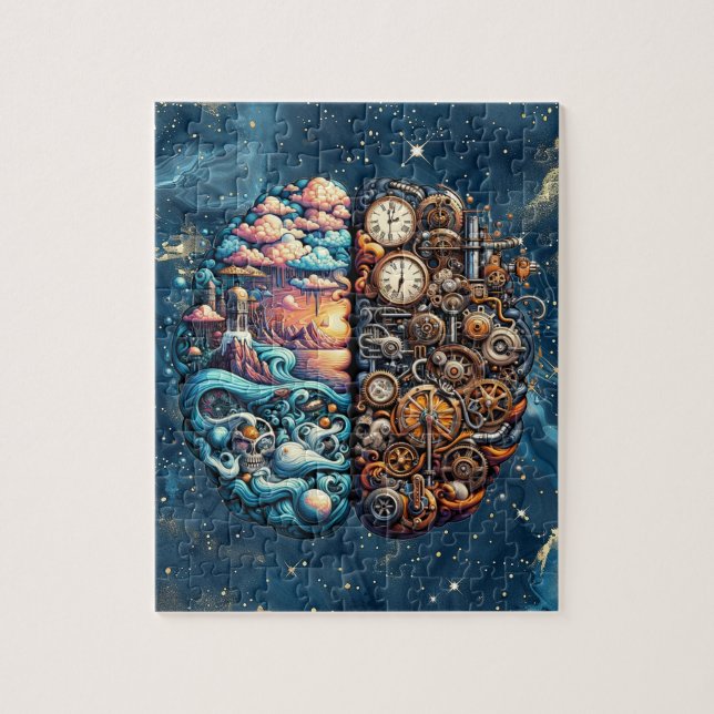 Rompecabezas de lluvia de ideas en Steampunk (Vertical)