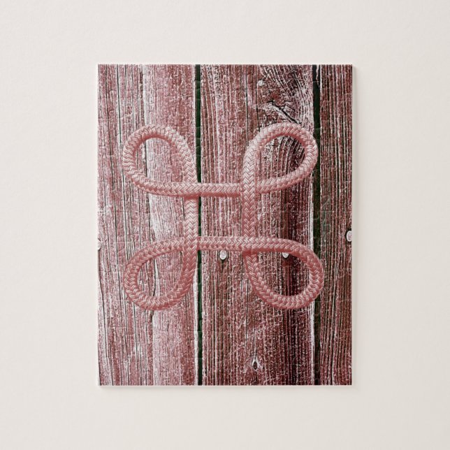 Rompecabezas de madera de cerezo con cuerda roja (Vertical)