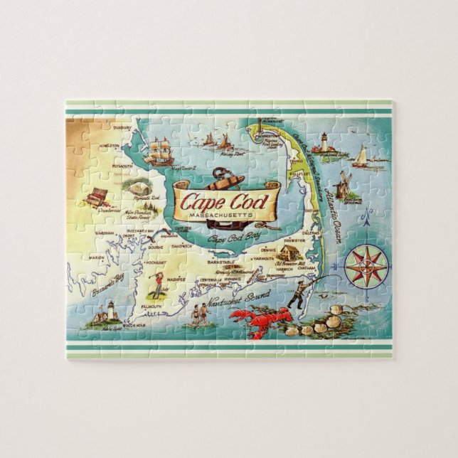Rompecabezas de mapa antiguo de Cape Cod MA (Horizontal)