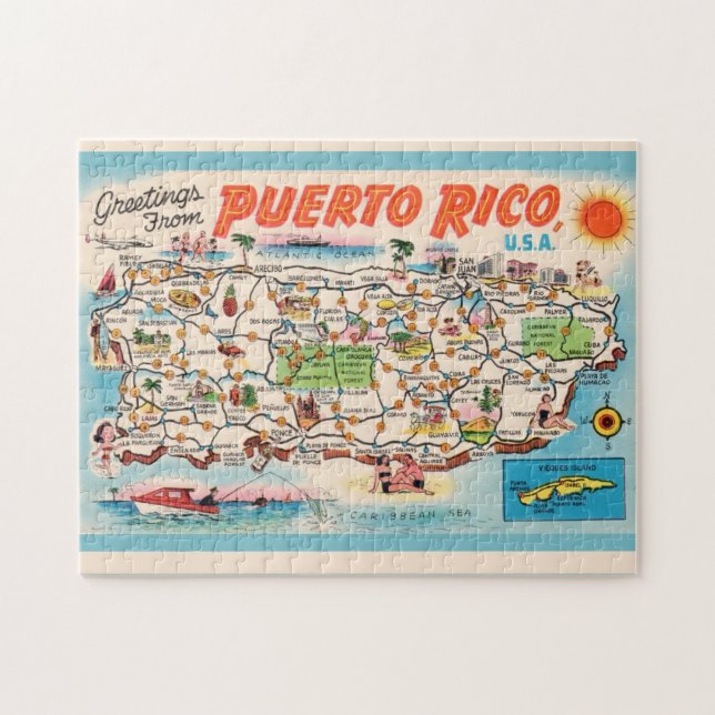 Rompecabezas de Mapa Antiguo de Puerto Rico (Horizontal)