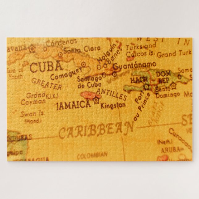 Rompecabezas de mapa caribeño vintage de Jamaica (Horizontal)