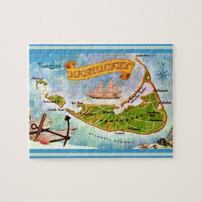 Rompecabezas de Mapa de Isla Nantucket 8x10 (Horizontal)