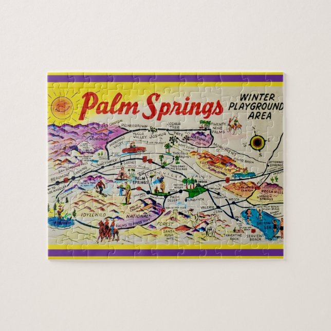 Rompecabezas de Mapa de Palm Springs California 8x (Horizontal)