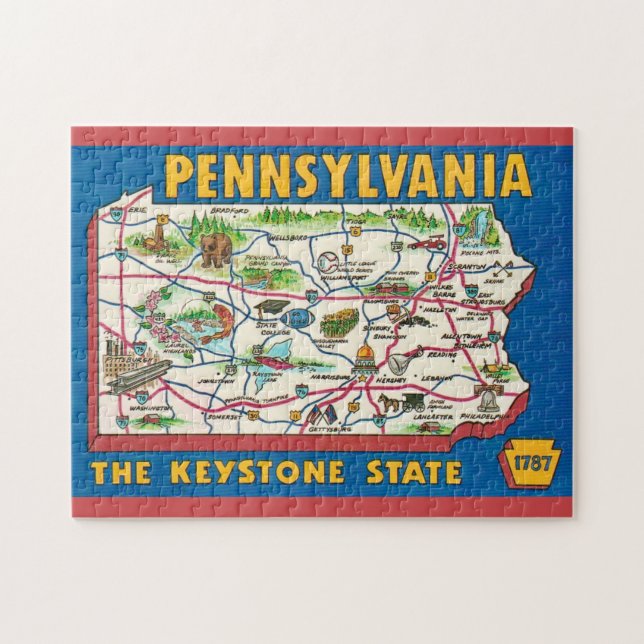 Rompecabezas de mapa de Pensilvania 11x14 (Horizontal)