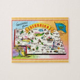 Rompecabezas de Mapa de Postal de Nebraska 8x10