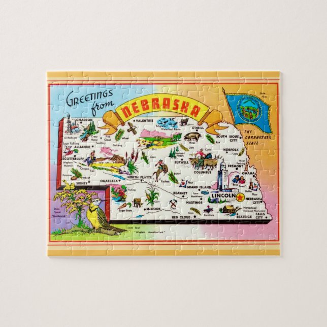 Rompecabezas de Mapa de Postal de Nebraska 8x10 (Horizontal)