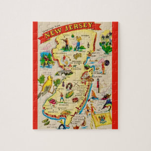 Rompecabezas de mapa de postal de Nueva Jersey 8x1