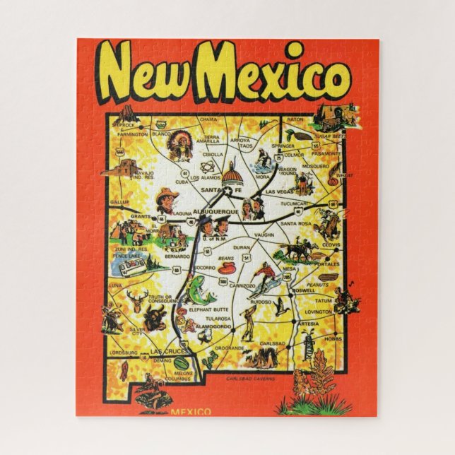 Rompecabezas de mapa de postal de Nuevo México 16x (Vertical)