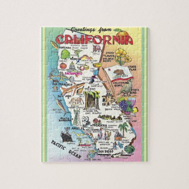 Rompecabezas de mapa ilustrado de California 8x10 (Vertical)