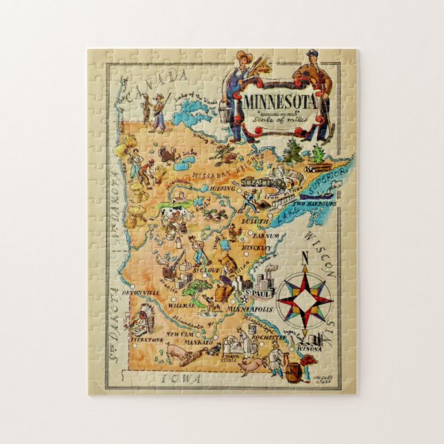 Rompecabezas de Mapa Ilustrado de Minnesota 11x14 (Vertical)