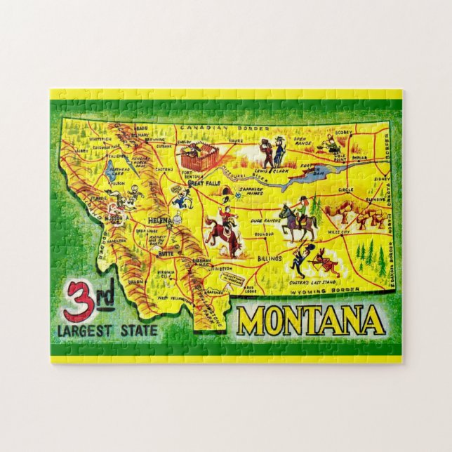 Rompecabezas de Mapa Ilustrado de Montana 11x14 (Horizontal)