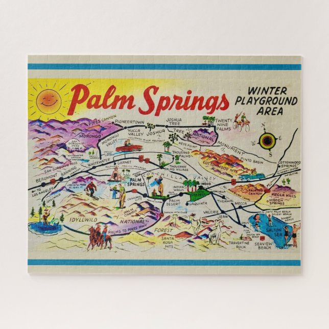 Rompecabezas de mapa retro de Palm Springs 8x10 (Horizontal)