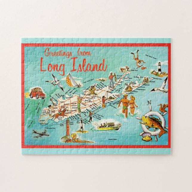 Rompecabezas de Mapa Retro Long Island 11x14 (Horizontal)