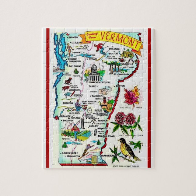 Rompecabezas de mapa vintage de Vermont 8x10 (Vertical)