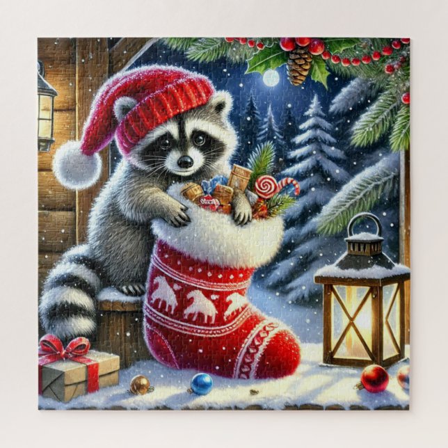 Rompecabezas de mapache de Navidad (Vertical)