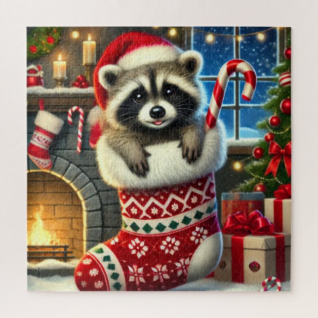 Rompecabezas de Mapache de Navidad (Vertical)