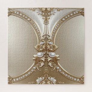 Rompecabezas de marco dorado ornamentado con perla