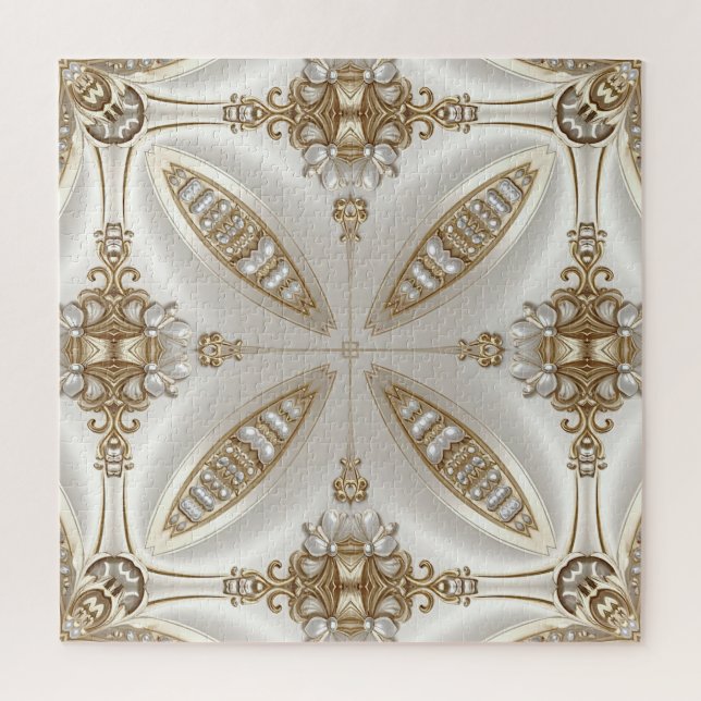 Rompecabezas de marco dorado ornamentado con perla (Vertical)