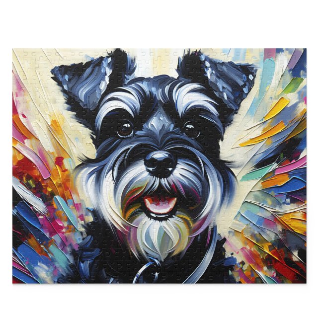 Rompecabezas de Miniature Schnauzer: Zwerg Negro y (Miniature Schnauzer Puzzle: Black and Silver Acrylic Style Zwergschnauzer Jigsaw)