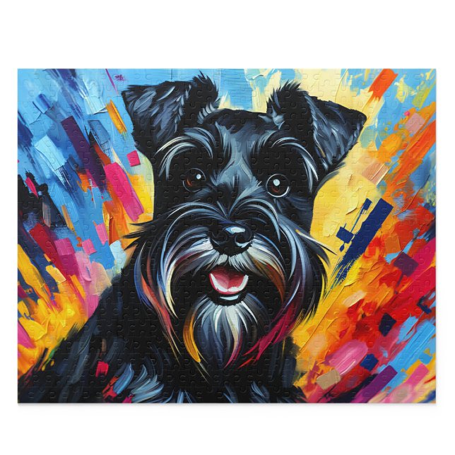Rompecabezas de Miniature Schnauzer: Zwergschnauze (Miniature Schnauzer Puzzle: Black Zwergschnauzer Acrylic Style Jigsaw)