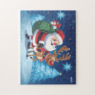 rompecabezas de Navidad con Papá Noel y renos