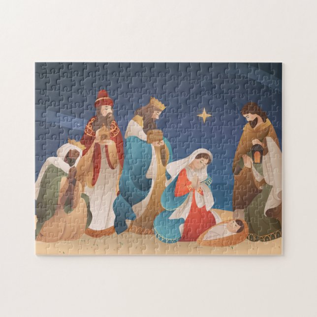 Rompecabezas de Navidad de la escena del Nacimient (Horizontal)