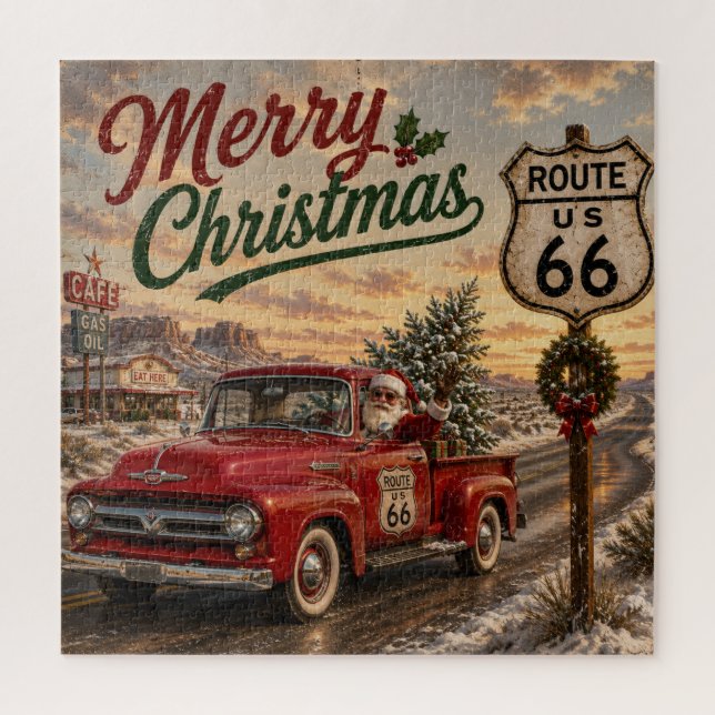 Rompecabezas de Navidad de la Ruta 66 de Santa (Vertical)