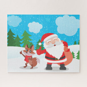 Rompecabezas de nieve de Navidad de Santa & Fox