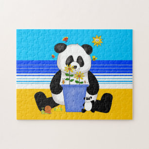Rompecabezas de niños Panda en la playa