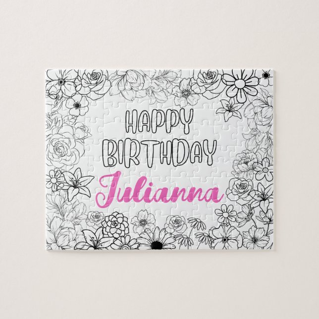 Rompecabezas de nombre floral de color personaliza (Horizontal)