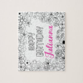 Rompecabezas de nombre floral de color personaliza