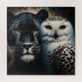 Rompecabezas de ojos de jaguar negro y búho blanco