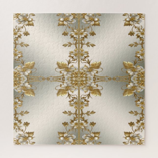 Rompecabezas de oro blanco floral (Vertical)