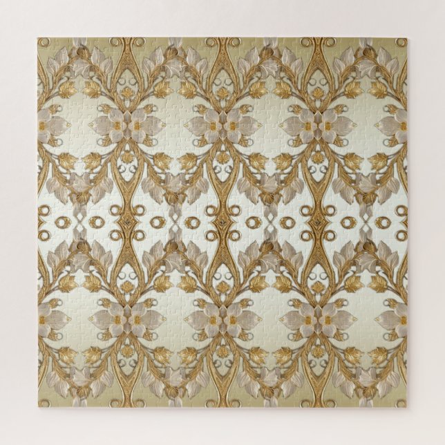 Rompecabezas de oro decorativo con flores blancas (Vertical)