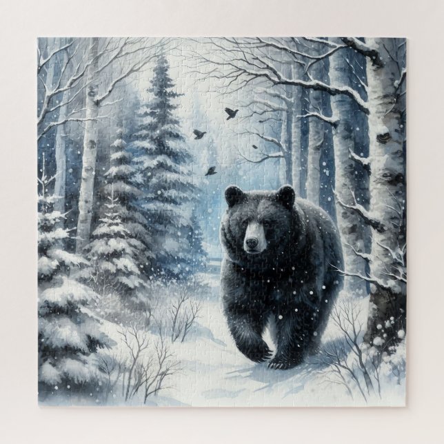 Rompecabezas de oso negro de invierno (Vertical)