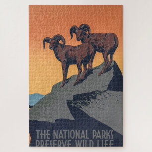 Rompecabezas de Oveja Bighorn Sunset Poster Jigsaw
