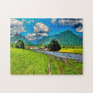 Rompecabezas de paisaje montañoso pintado por arti