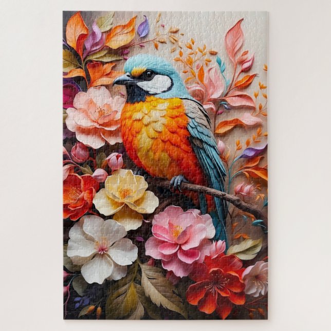 Rompecabezas de pájaro tropical colorido con flore (Vertical)